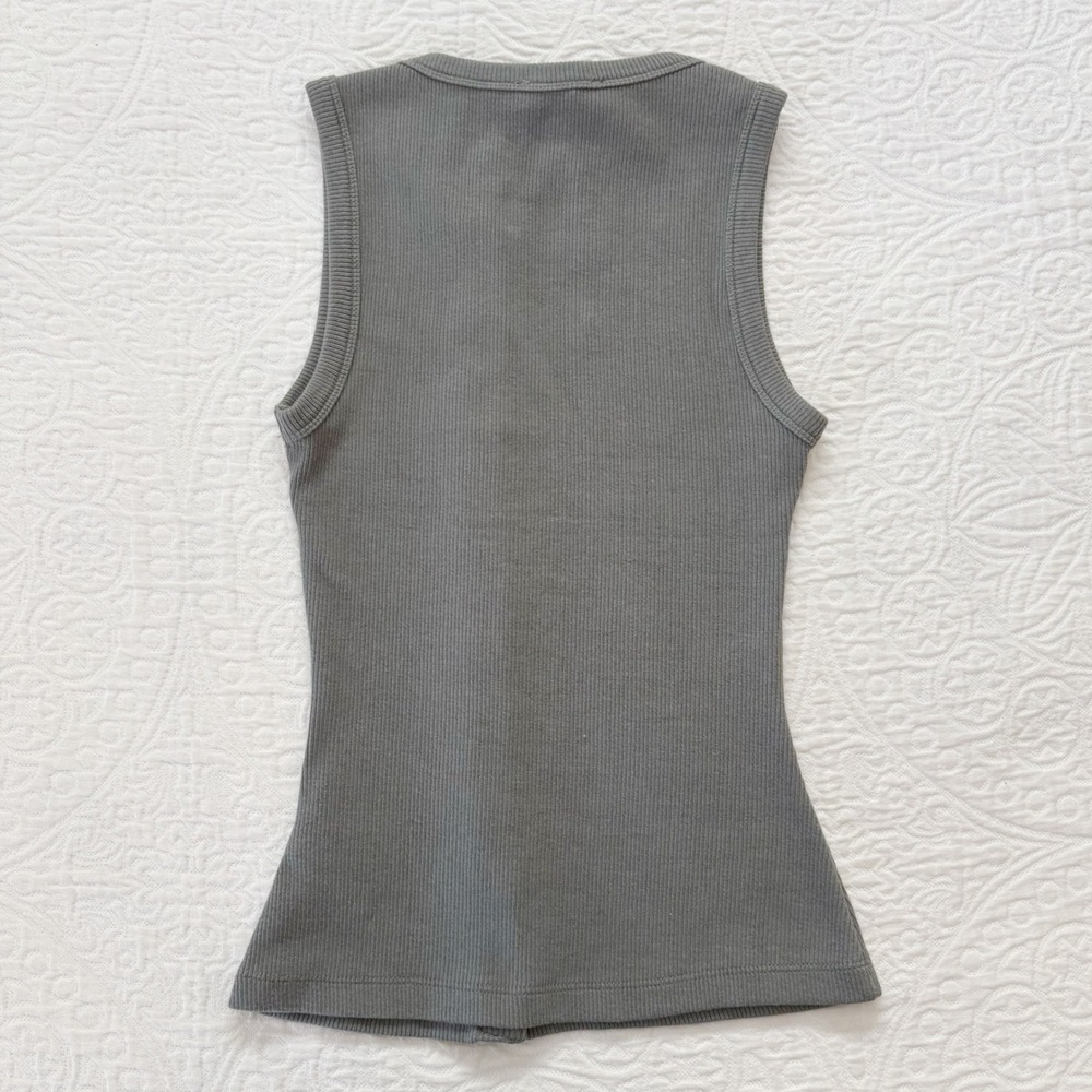 Kookai Bec Button Ribbed Tank, Agave Green - Picture 3 of 7